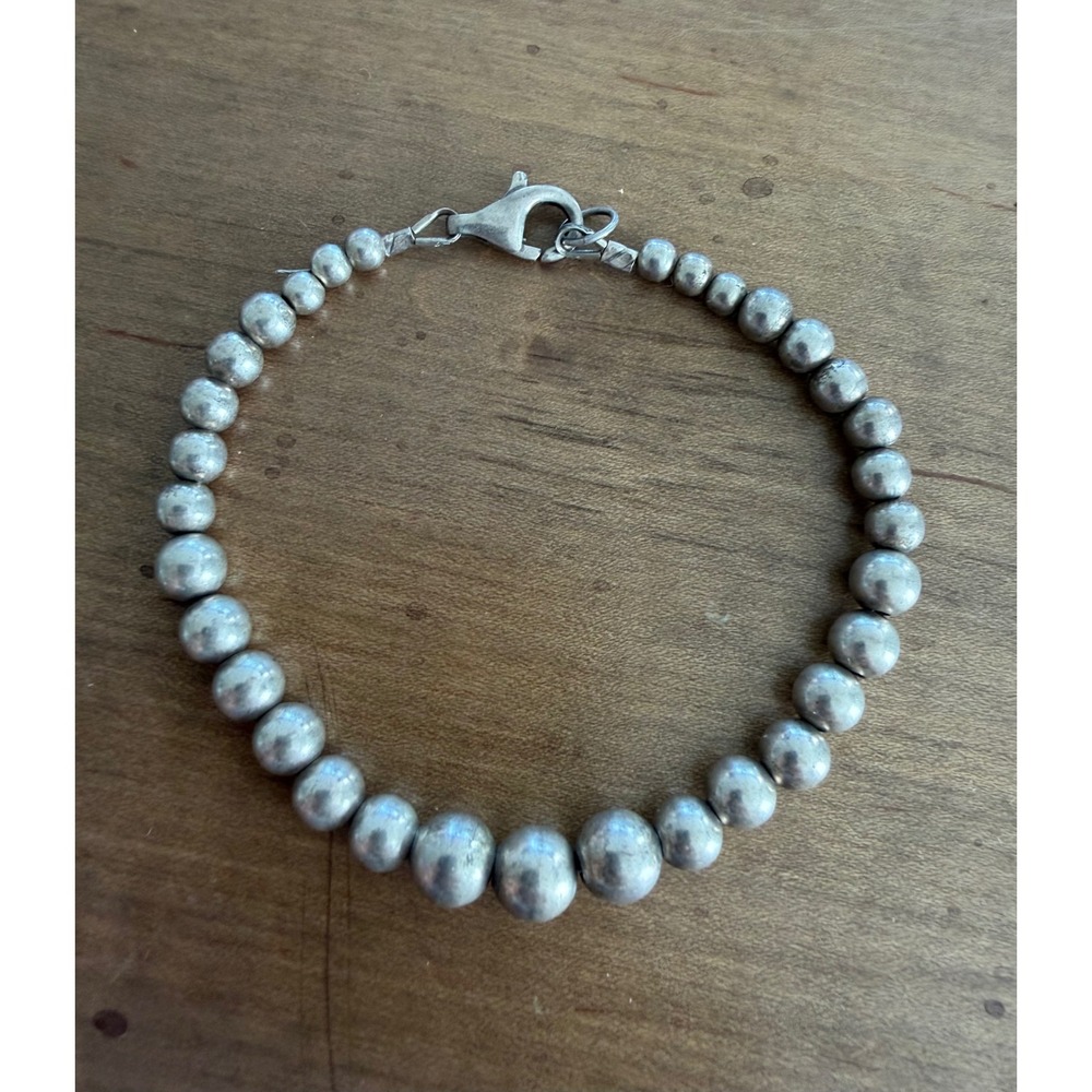 Sterling Silver Graduated Bead Bracelet 7.25"